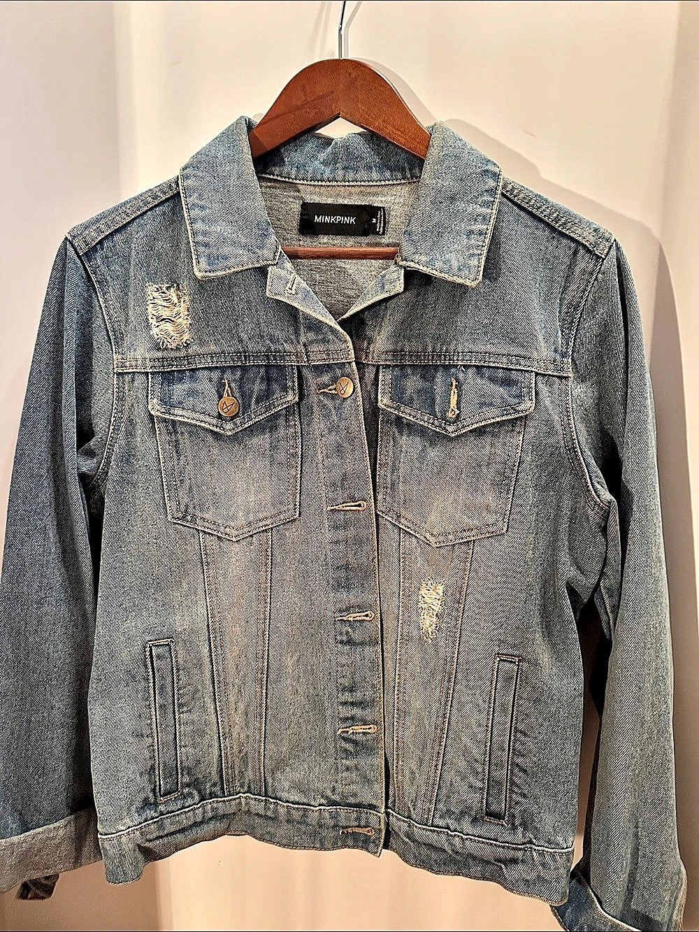 MINKPINK Women's Distressed Denim Jacket Size Medium